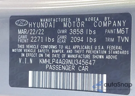 2022 Hyundai Elantra Limited from USA, damaged, VIN KMHLP4AG9NU345647